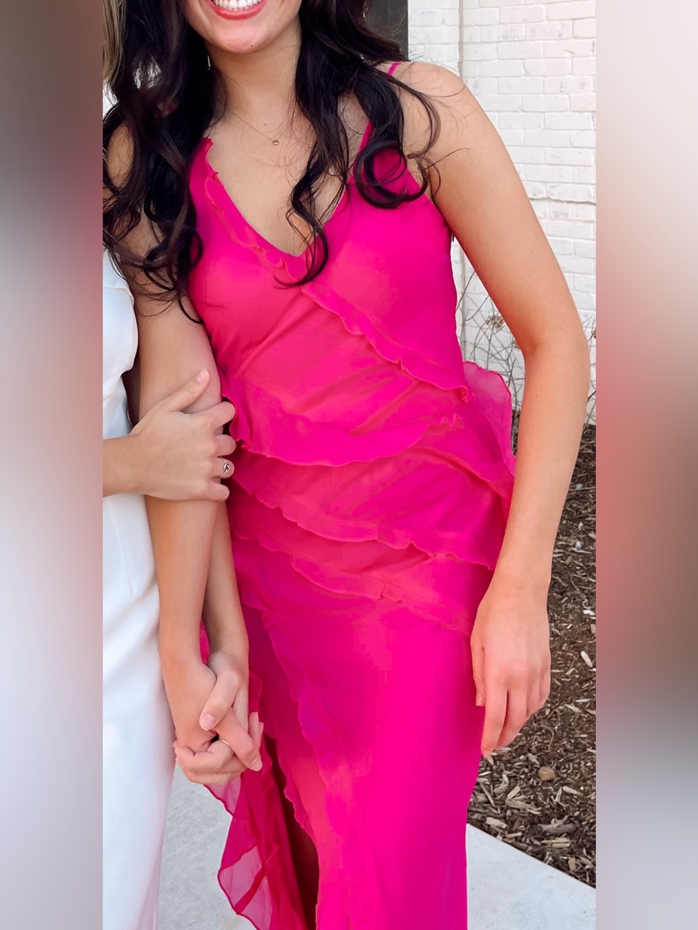 Abercrombie & Fitch Bright Pink Ruffle V-Neck Formal Dress
